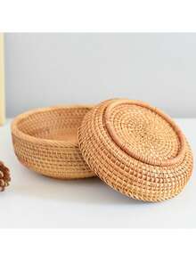 1/3pcs Round Woven Storage Basket, Suitable For Vegetables, Fruits, Bread, Snacks, Can Decorate Tabletop, Living Room, Bathroom, Kitchen Counter (Small/Medium/Large), Modern Boho Style Rope Plant Hanging Basket, Wooden Rattan Geometric Basket, Natural Metal Frame Accent, Suitable For Coastal Garden Decor - Khaki - View 10