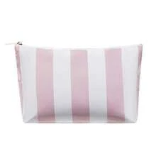 Bolsa de maquillaje grande impermeable a rayas de viaje bolsa de aseo estética de PVC organizador de bolsas de cosméticos de coqueta accesorios de viaje para mujeres y niñas Rosado - Rosa - Ver 1