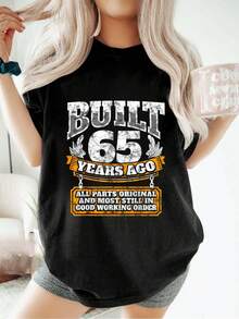 Camiseta divertida para el Día del Padre, 65 cumpleaños, regalo de cumpleaños, broma de 65 años, camiseta holgada informal deportiva de verano, cuello redondo, manga corta, tops para mujer - Negro - Ver 1