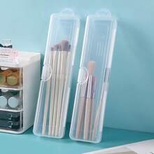 1 pieza Soporte para brochas de maquillaje/Caja de almacenamiento para cepillo de dientes y pasta de dientes, organizador portátil a prueba de polvo para rubor, sombra de ojos y lápiz de cejas para viajes - transparente - Ver 3