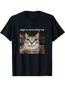 Rage Is Consuming Me Silly Staring Cat Meme T-Shirt - Black - View 6