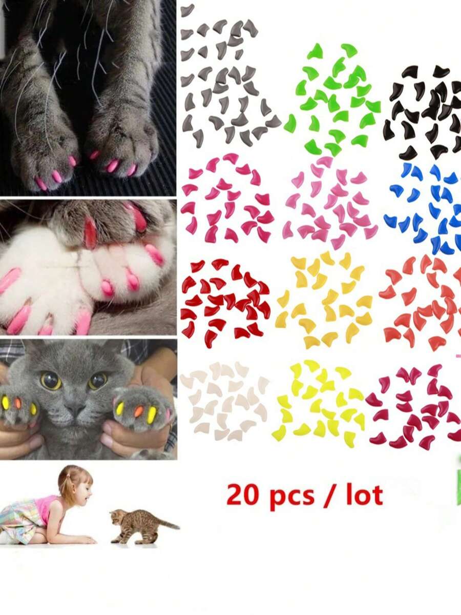 20 Sets Of Pet Nail Covers, Anti Scratch Claw Covers, Suitable For Cats And Dogs, Soft, Comfortable, Breathable, One Size Fits All, Multiple Colors To Choose From, Easy To Wear, Pet Supplies