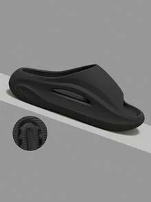 MAOLI 男士露趾厚底拖鞋，休闲运动风镂空设计情侣夏季新款凉鞋，居家卧室日常穿着拖鞋，EVA防滑耐磨，增高3厘米，多种颜色可选，女士夏季拖鞋 - 黑色 - 查看 9