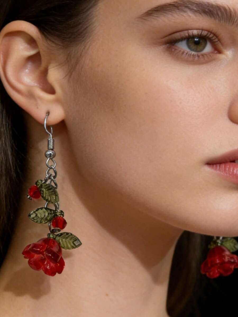 1 Pair Elegant Trumpet Flower Leaf Shaped Pendant Earrings, Handmade Fashion Dangle Earrings - Earrings - View 1