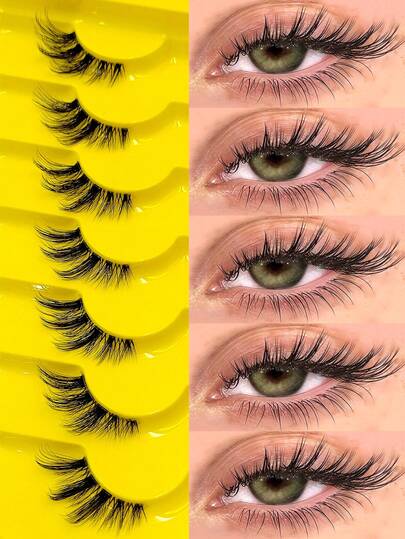  Asiteo 7 Pairs Half Lashes Cat Eye Lashes With Clear Band Eye Tail Elongated Eyelashes, Natural Look, Winged Eye Corner Lashes, Wispy Faux Mink Lashes, Fluffy Soft False Eyelashes, Natural & Daily Makeup Look