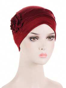 1件装化疗头巾帽针织帽头套头发罩女士睡眠帽化疗癌症帽带花朵图案 - 顏色 - 查看 6