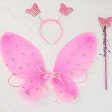 3 piezas de decoración de alas de flor coloridas, que incluyen alas, diadema y varita de hada; adecuadas para fiestas, festivales y juegos de roles de alas de mariposa, utilizadas para la decoración de diversas fiestas y como accesorios de escenario. - Blanco - Ver 3