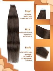 胶带式接发，真人发，深棕色，50克，20片，贴合发片，无缝隐形，丝滑直发，发尾浓密，Remy真人发胶带式接发，女士专用 #2 - S2 - 查看 2
