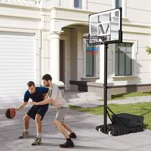 COSTWAY Basketball Hoop Outdoor System W/ 45 Inch Shatterproof PC Backboard, 4.1-10 FT Height Adjustable Basketball Goal,Black - A - View 10