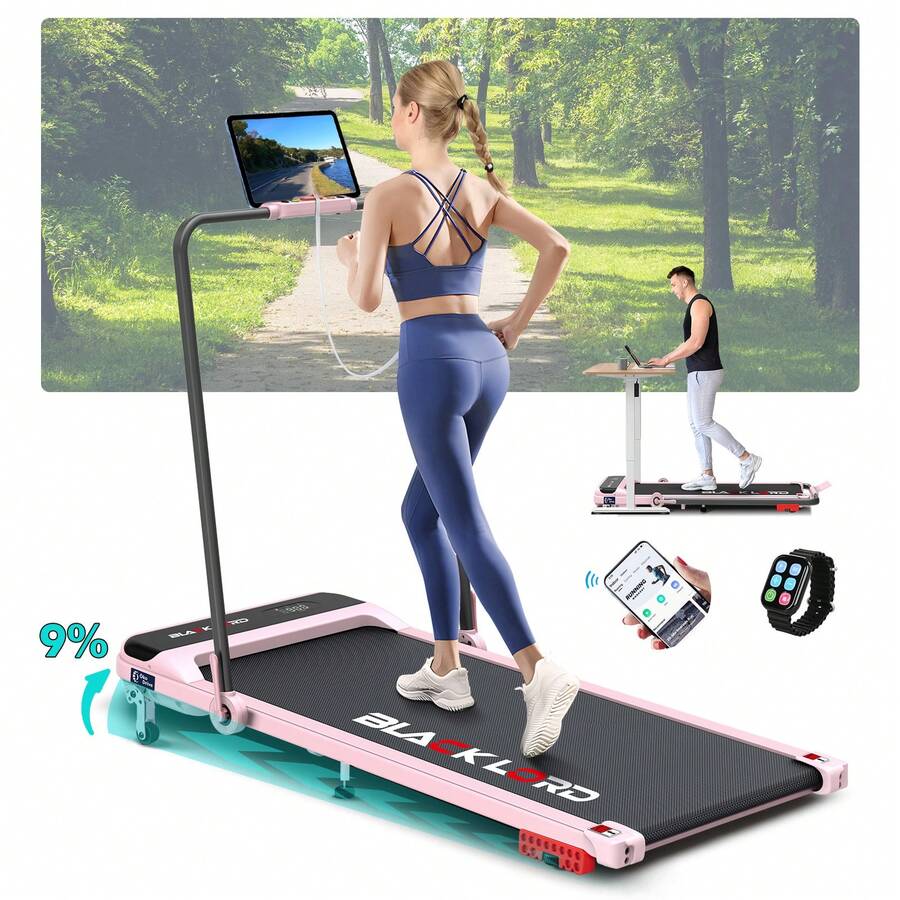 BLACK LORD Walking Pad, Treadmill For Home, LED Display, Running Machine With 2-Level Incline, 140KG Capacity, No Assembly - Pink - View 1