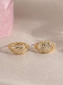 1 Pair Elegant Minimalist Hollow Micro-Inlaid Cubic Zirconia Earrings, Suitable For Daily Wear And Vacation, A Perfect Surprise Gift For Her - Gold - View 4