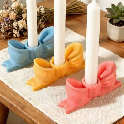 领结造型硅胶烛台模具，3D蝴蝶结烛台树脂模具，适用于DIY工艺品、家居装饰、婚礼及餐桌摆饰