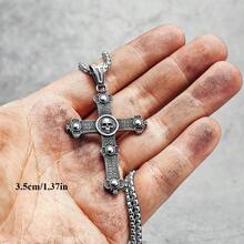 不锈钢十字架项链骷髅男士吊坠高品质链条宗教摇滚朋克说唱摩托车男士饰品最佳礼物 - 銀色 - 查看 4