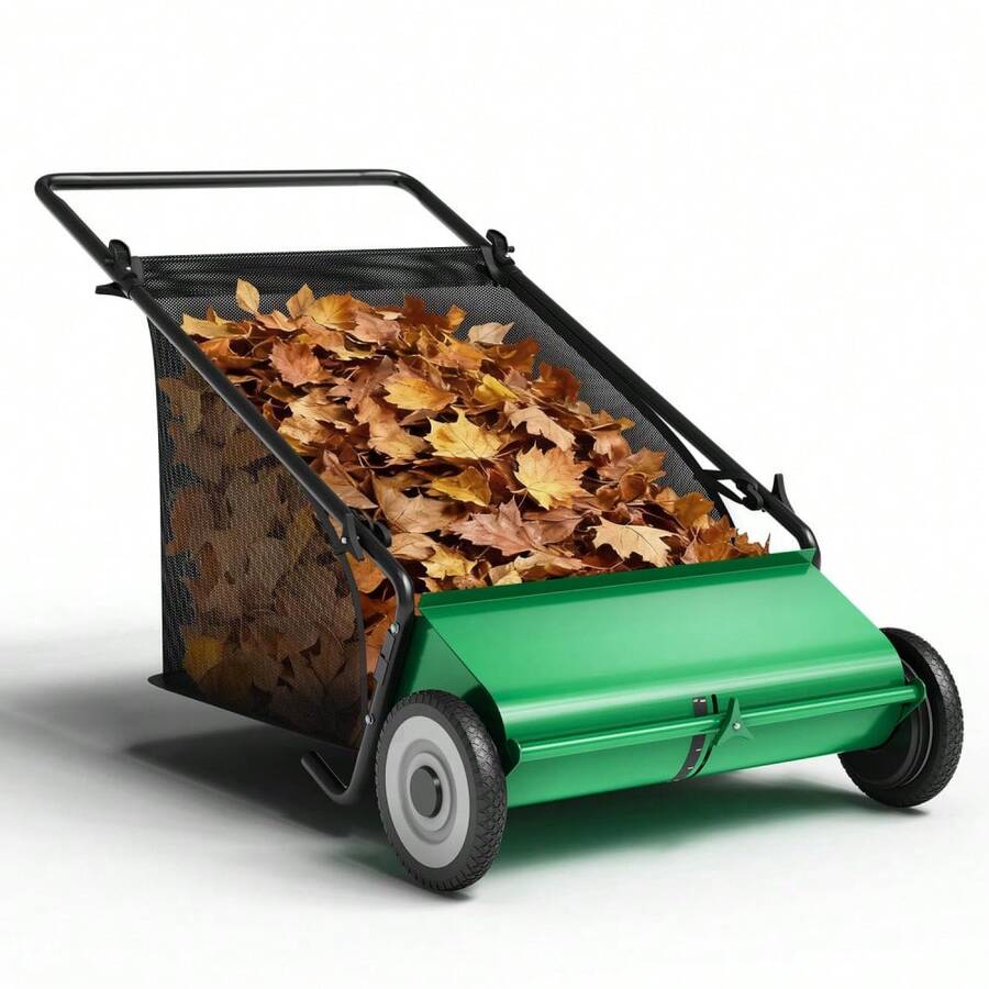 GOCAPTAIN 21 Inch Push Lawn Sweeper, Leaf & Grass Collector, Heavy-Duty Steel Frame, 4 Enhanced Spinning Brushes, Strong Rubber Wheels & Heavy Duty Thickened Steel Durable To Use With Large 3.5 Cu.Ft Hopper Bag - Xanh lá cây + Đen - Xem 1