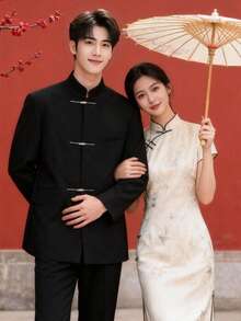 Zhongshan Suit High-End Standing Collar Suit Jacket, Chinese Banquet Men's Clothing, Men's Wedding And Wedding Attire, Tang Suit - 黑色 - 查看 2