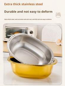 2 Pc Multifunctional Household Rice And Vegetable Drainage Basket, And Basin+Drain Basin, Used For Fruit And Vegetable Storage, Multifunctional Travel Filter, Travel Filter Basket, Travel Filter Screen, Rice Washing Filter, Restaurant Drainage Basket. - Multicolor - View 3