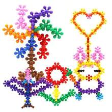 100pcs Plum Blossom 3D Snowflake DIY Interlocking Puzzle Building Blocks Set - Plastic Assembly Toy Suitable As Gift For Easter, Christmas And Halloween - Multicolor - View 5