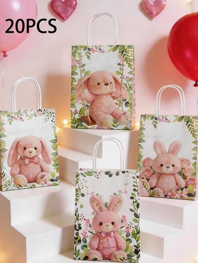 2/6/20pcs Cute Rabbit Theme Gift Bags - Perfect For Birthdays, Valentine's Day, Holidays And Celebrations. These Bags Feature A Stylish Rabbit Design And Come With Handles, Making Them Great For Storage, Shopping, And Party Favors.