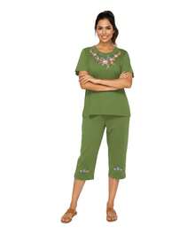 Women Short Sleeves Embroidered Cotton Blend Lounge Wear  Sets - Lumut - View 1
