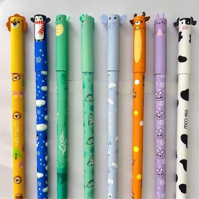 12pcs/Set Animal Shaped Gel Pens, Assorted Animal Designs & Colors, Includes Refills, Suitable For Writing, Drawing, Journaling, Erasable