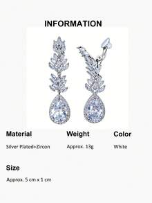 1 Pair Clip On Bridal Long Drop Non Pierced Earrings Silver Plated Cubic Zirconia Wedding Jewelry For Women Brides Bridesmaids Engagement Pageant Party - White - View 12