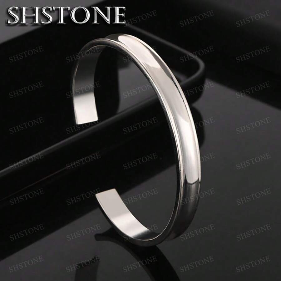 925 Sterling Silber beschichteter Manschettenarmreif für Frauen Damen Hochzeit Party Modeschmuck süßes schönes Geschenk kreisförmiges offenes Armband - Silber - Übersicht 1