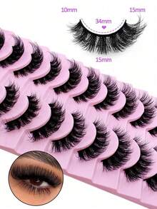 10 Pairs D Curl Russian Style False Eyelashes, Cat Eye Effect, Natural Fluffy Faux Mink Lashes, Thick And Long, Create Charming Lifted Eye Makeup - russian strip lashes - View 3