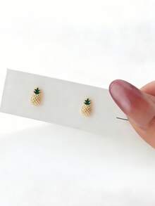 1 Pair Tiny Pineapple Stud Earring For Women, Summer Fruit Theme Earrings Jewelry For Daily Wear And Vacation Outfits - Summer Pineapple Earrings - View 4