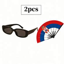 一套国旗折扇 + 复古长方形时尚眼镜，足球比赛加油装备，街头时尚必备，适合音乐节、游行、日常穿着 - 彩色 - 查看 9