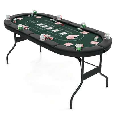  COSTWAY 8 Players Poker Table, 72" Foldable Card Board Game Table W/ 8 Metal Cup Holders, Non-Slip Foot Pads, Padded Railings, Blackjack Texas Hold'em Table For Home, Party, Family Nights, Green