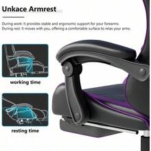 Gaming Chair With Headrest And Lumbar Support, Ergonomic High Back Office Chair, Racing Style Executive Computer Desk Chair, Leather Adjustable Swivel Task Chair For Home Office (White) - Purple - View 6