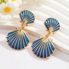 珐琅贝壳吊坠耳环套装，金色双层贝壳垂坠耳环，夏季沙滩女士饰品 - 彩色 - 查看 4