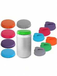 6个硅胶汽水瓶盖，防漏可重复使用密封盖，适用于罐装和瓶装饮料 - 彩色 - 查看 5