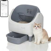 Caja de basura automática de gato, Aplicación inteligente de la caja de basura de autolimpieza, Open-Top Litiere Pour Chat Autonettoyant para gatos grandes, Caja de basura multi-gato inodora, 10.5L Litiere Automatique Pour Chat - Gris - Ver 10