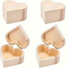 4pcs Unpainted Heart-Shaped DIY Storage Box, Wooden Craft Box, Jewelry Box, Gift Box, Artist Tool - as shown - View 1