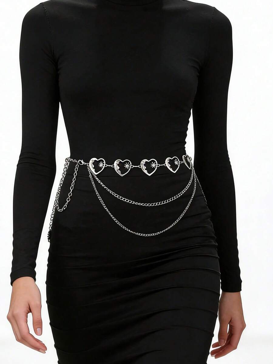 1件时尚性感向日葵腰链，独特笑脸吊坠身体链，百搭向日葵笑脸腰链身体饰品，适合女性日常、度假、派对佩戴 - 銀色 - 查看 1