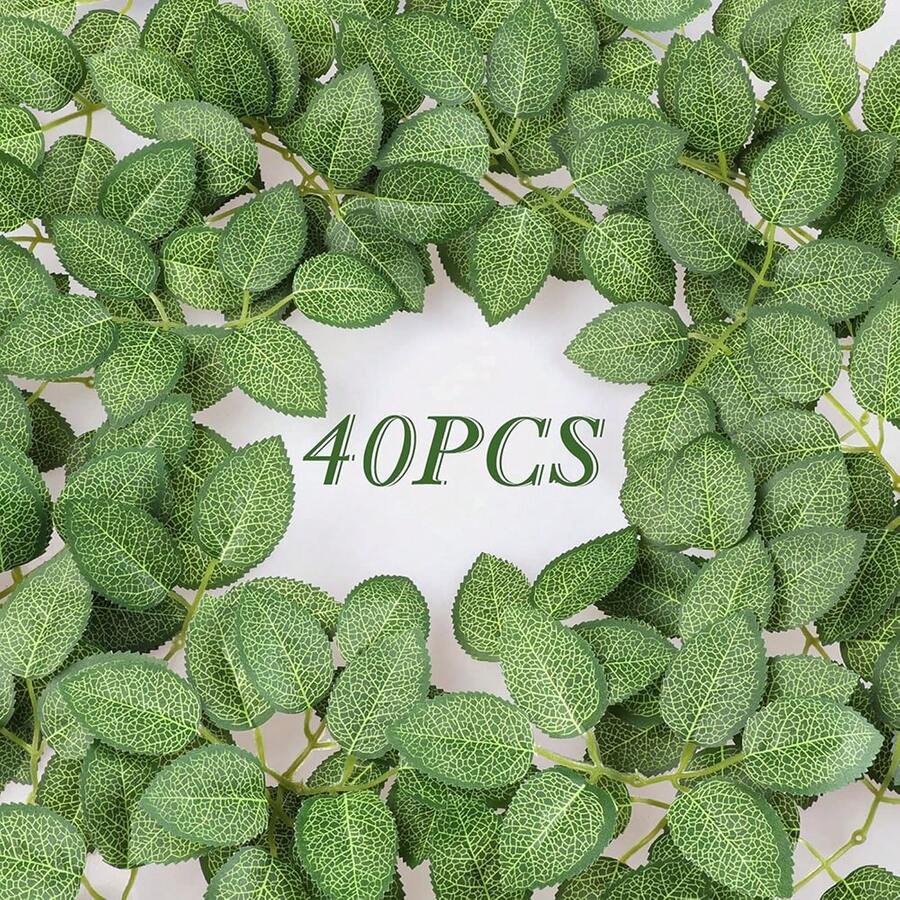 100pcs/50pcs/10pcs Artificial Rose Leaves Decor, Green Faux Silk Rose Leaves Wholesale For DIY Wedding Birthday Party Bouquet Centerpiece Home Decoration Rose Garland Wreath Supplies - Green - View 1