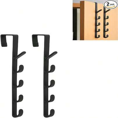 2 Pack - Over Door Hanger | Vertical Over The Door Hooks For Hanging Clothes, Hats, Purse, Towels | Overdoor Hanger Hook Closet Organizers And Storage Hanging Space Saving Storage For Home - Black