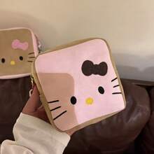 SANRIO 1pc Suede Embroidered Kitty Makeup Bag, Large Capacity Sanitary Pad Storage Small Square Pouch, Portable Essentials Organizer Bag - View 10