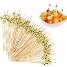 200/100/80/50/30/20pcs/Set Gold Bead Picks, Fruit Picks, Dessert Picks, Appetizer Picks, Fruit Skewers, Cupcake Toppers, Sandwich Picks, Long Picks, Suitable For Valentine's Day, Birthday, Wedding, Party, Educational Supplies - Multicolor - View 1