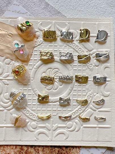 1 Pack Asymmetrical Basic Minimalist Metal Nail Art Decorations, 3D Metallic Accessories
