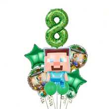 10pcs Themed Number Balloons Set, Pixel Style Steve Design, Birthday Party Decorations, Wall Backdrop - View 10