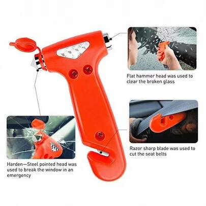 1 Piece 2-In-1 Safety Hammer Multifunctional Car Rescue Hammer, Escape Hammer, Window Breaker, With Embedded Hook Blade For Cutting Seat Belts