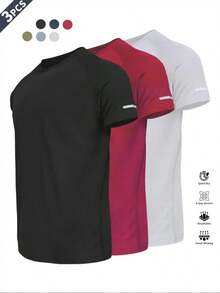Camiseta Deportiva para Hombre con Diseño Reflectante, Transpirable Secado Rápido, Manga Corta para Gimnasio [2026 Nuevo] - Negro - rojo - plata - Ver 12