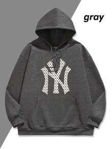 Men Graphic Hoodies | New York Pattern Print Men's Fashion Hoodie | Fleece-Lined Fabric, Winter Warm Hooded Sweatshirt | Gift For Husband/Boyfriend | Unisex - Xám - Xem 1