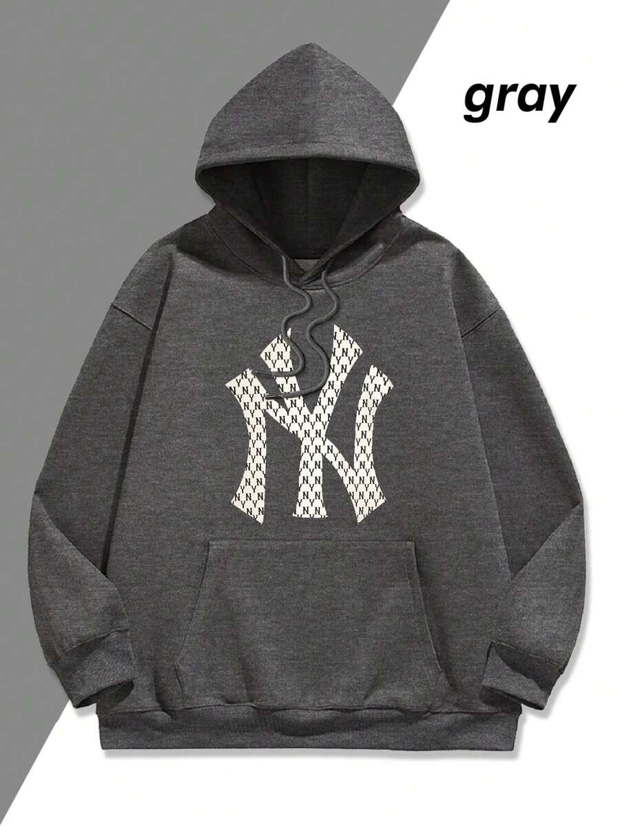 Men Graphic Hoodies | New York Pattern Print Men's Fashion Hoodie | Fleece-Lined Fabric, Winter Warm Hooded Sweatshirt | Gift For Husband/Boyfriend | Unisex - Xám - Xem 1