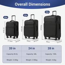 TSA Lock 360° Spinner Wheels Expandable Lightweight Softshell Polyester Luggage Carry-On, Cabin, 20/24/28 Inch Suitcase & 3-Piece Set For Travel - Black - View 2