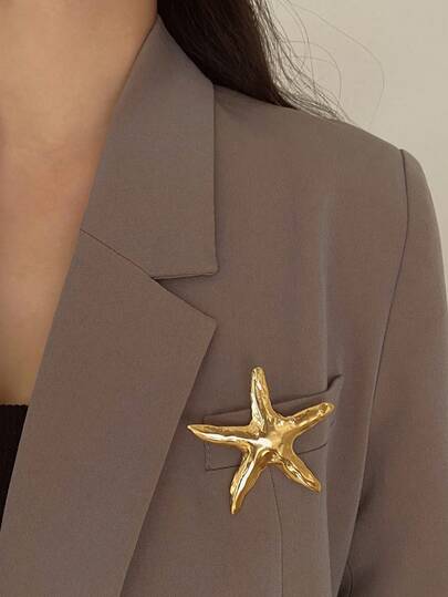 1 pieza Broche de estrella de mar metálico, accesorio de moda simple y personalizado para mujeres, adecuado para uso casual y de vacaciones