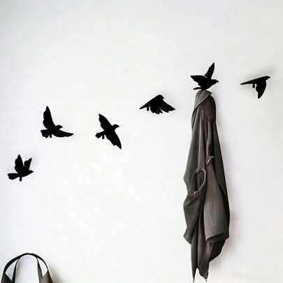 6个黑色金属鸟形壁钩 - 玄关装饰衣帽架，独特的动物主题设计，送给爱鸟人士的完美礼物，适合家居或办公室装饰，室内衣帽架 | 装饰艺术风格 | 壁挂式设计，鸟类配件，玄关装饰，家居装饰，时尚衣帽架，独特设计，悬挂配件，壁挂式挂钩，家居装饰