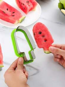 2 piezas Rebanador de sandía y molde para paletas de hielo de acero inoxidable - Rebanador de fruta manual simple con mangos verdes - Multicolor - Ver 6
